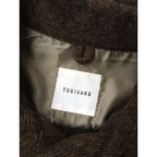 TOUJOURS トゥジュー ツイード くるみボタン シャツ ウール 毛 100％ ダークブラウン 【中古】