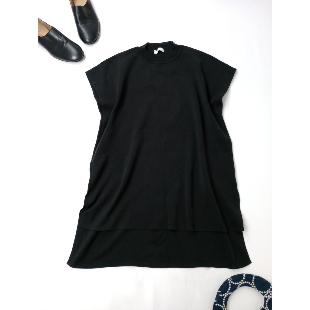 ATON エイトン 50/2 NATURAL DYE ORGANIC COTTON  モックネックタンクトップ 黒 ブラック 02   【中古】