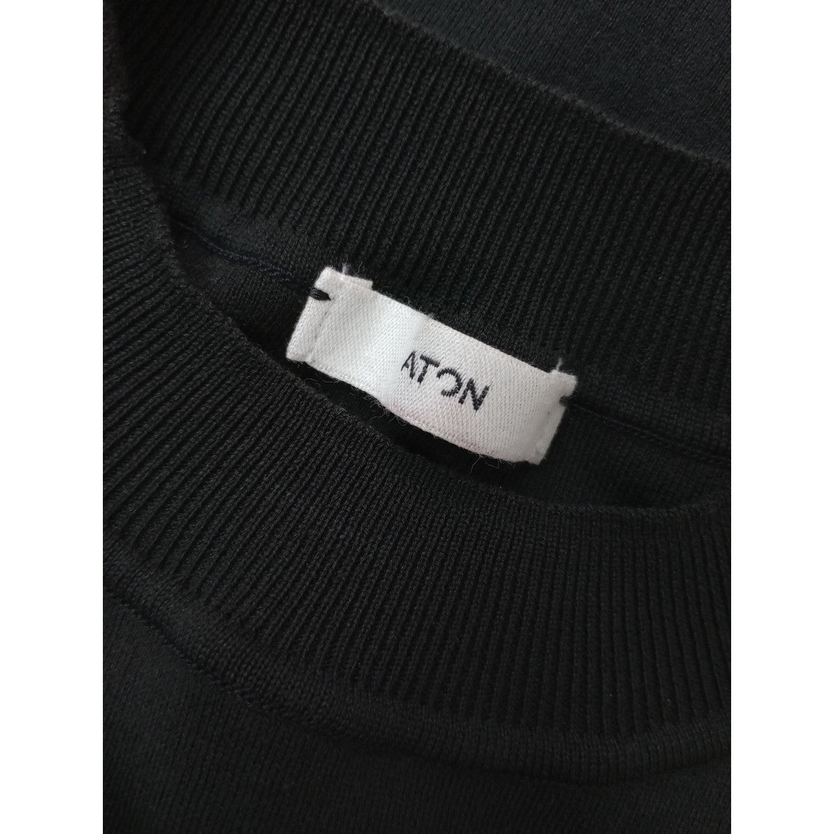 ATON エイトン 50/2 NATURAL DYE ORGANIC COTTON  モックネックタンクトップ 黒 ブラック 02   【中古】