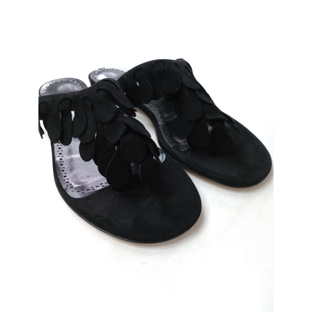 新品 MANOLO BLAHNIK マノロブラニク Black Suede Strappy Sandals 黒 ブラック  スエード サンダル  靴  371/2