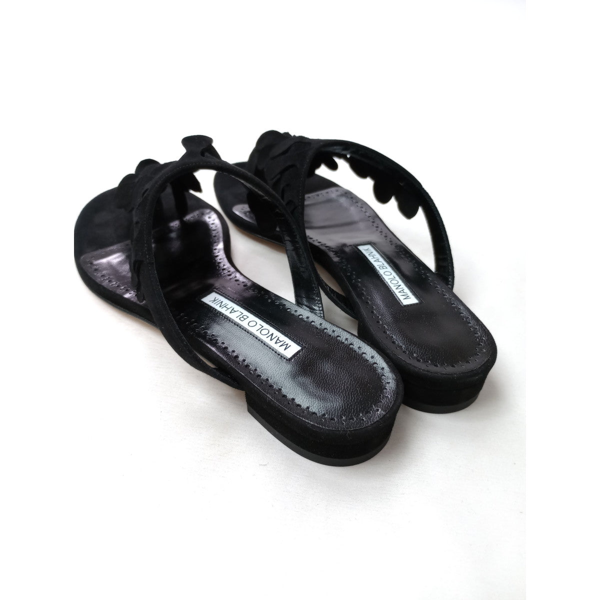 新品 MANOLO BLAHNIK マノロブラニク Black Suede Strappy Sandals 黒 ブラック  スエード サンダル  靴  371/2