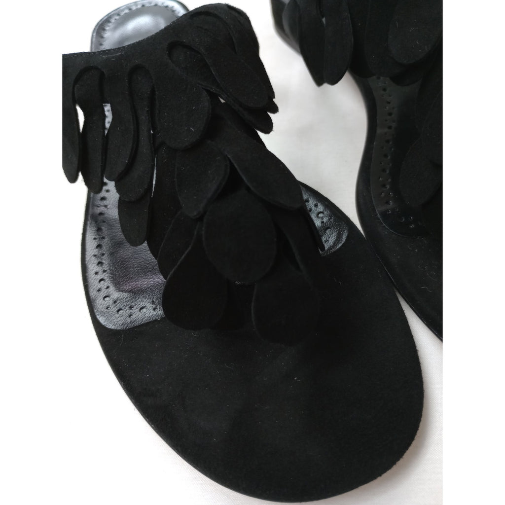 新品 MANOLO BLAHNIK マノロブラニク Black Suede Strappy Sandals 黒 ブラック  スエード サンダル  靴  371/2