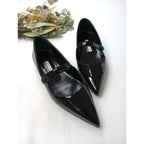 美品 MANOLO BLAHNIK マノロブラニク カンパリ フラット メリージェーン エナメル ストラップ パンプス 黒 ブラック 靴