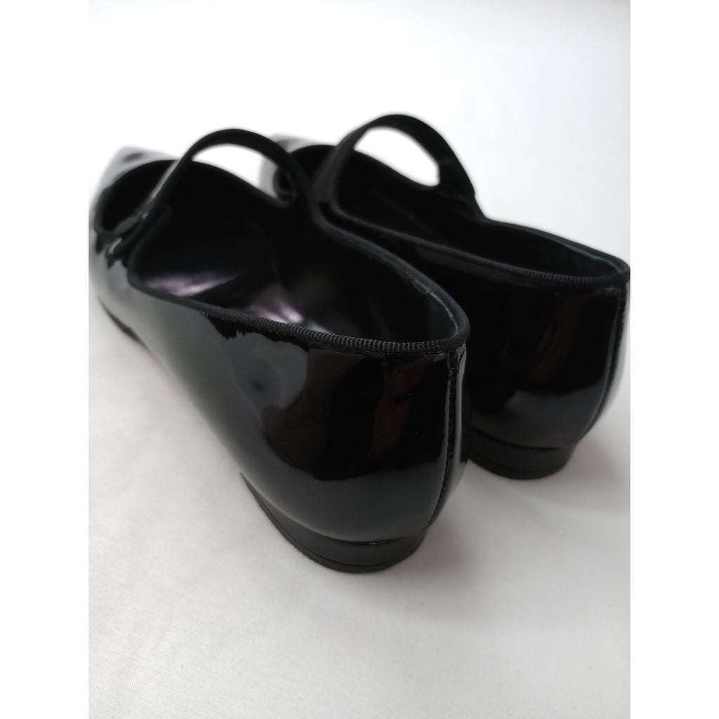 美品 MANOLO BLAHNIK マノロブラニク カンパリ フラット メリージェーン エナメル ストラップ パンプス 黒 ブラック 靴