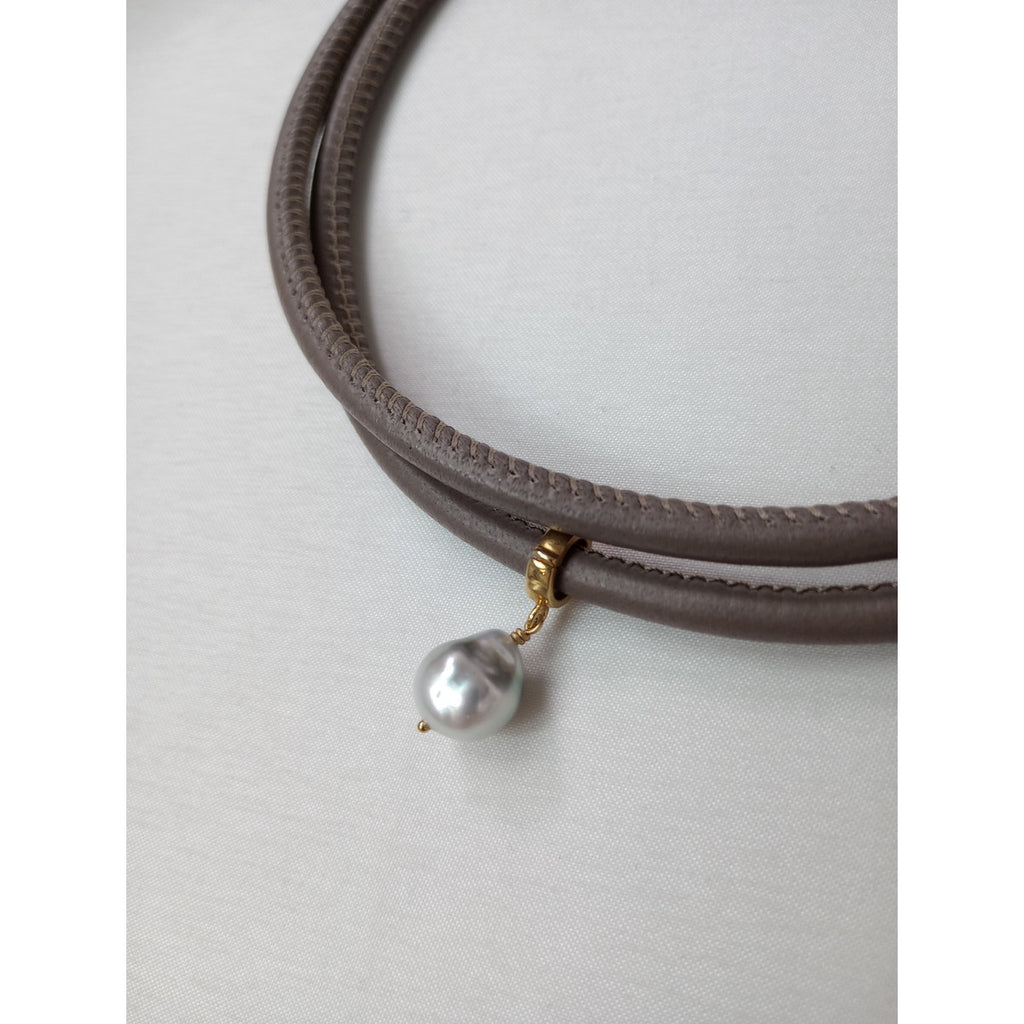 MIZUKI ミズキ パール チョーカー レザー グレージュ アクセサリー ネックレス【中古】
