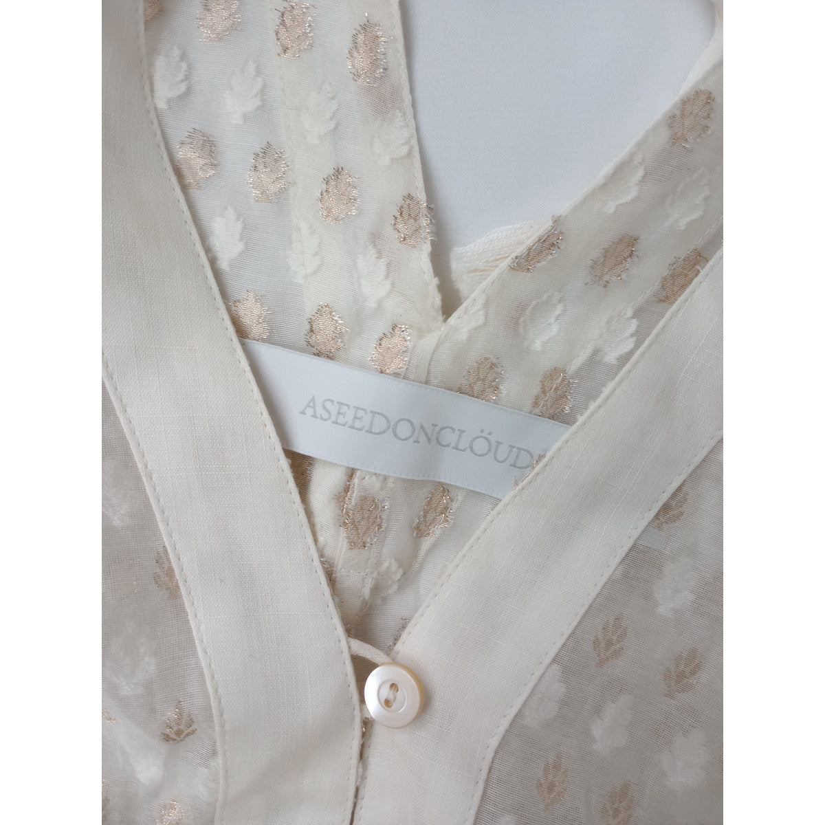 ASEEDONCLOUD アシードンクラウド oly island blouse -Holy gold cloth- コットン シルク  ドット柄 ブラウス トップス 生成り 【中古】