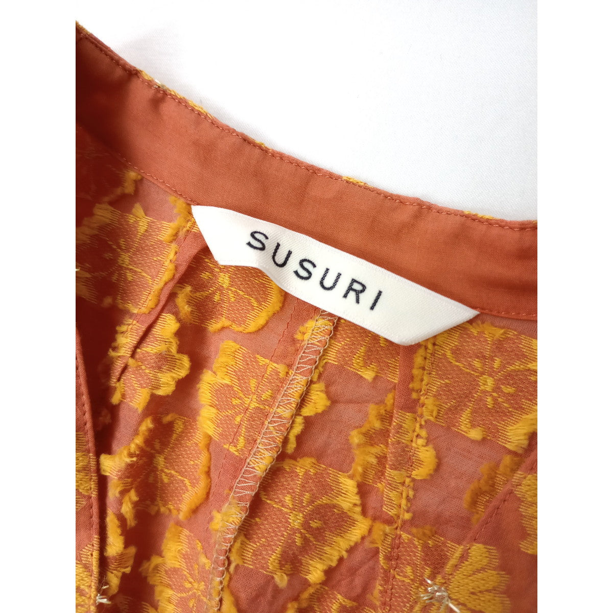SUSURI ススリ Vネック ショアライン 花柄 ドレス ピンク  サーモンオレンジ  1【中古】