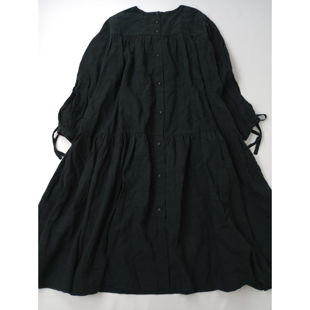 the last flower of the afternoon  ラストフラワーオブジアフタヌーン リネン 麻 100％ ロングドレス ワンピース 黒 ブラック 【中古】