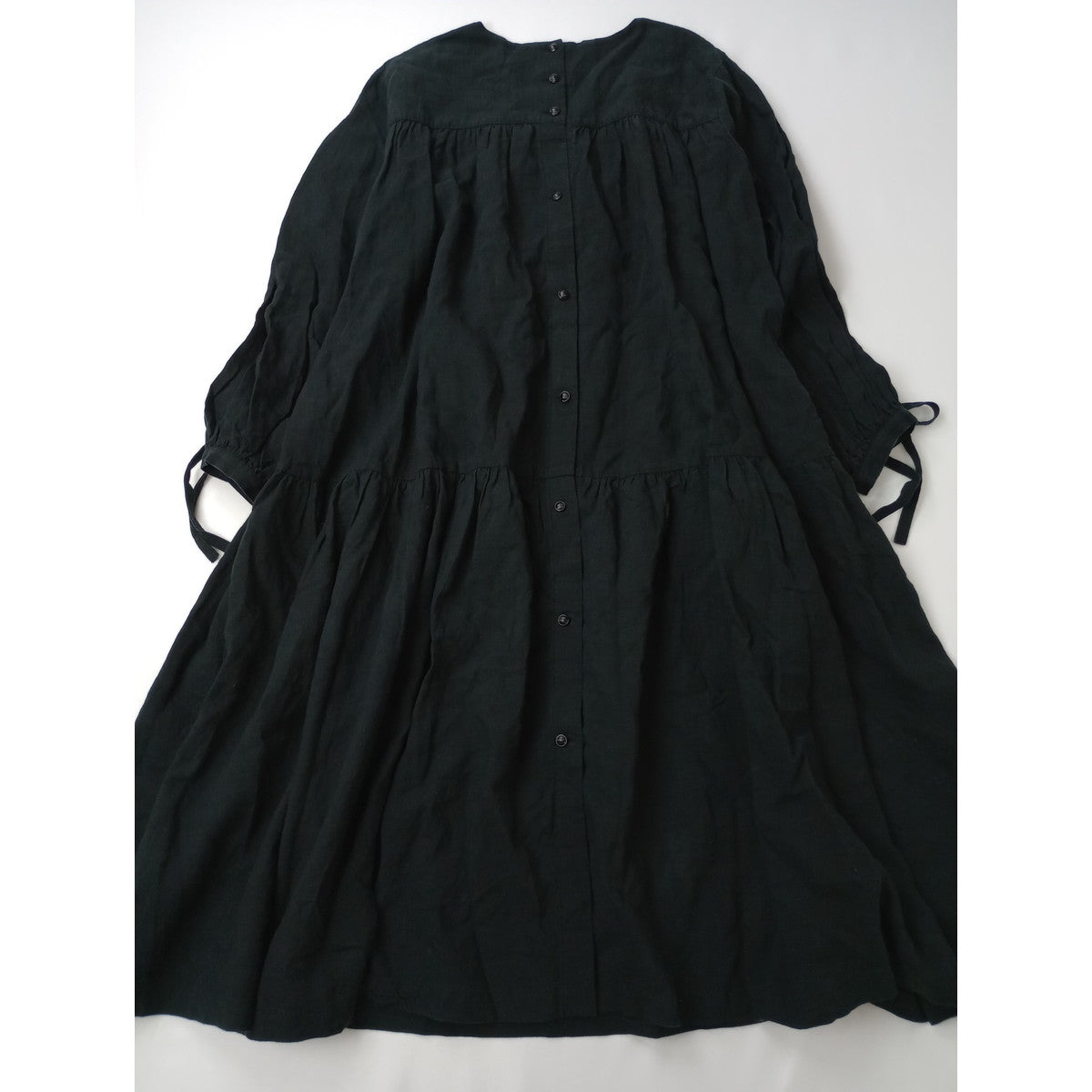 the last flower of the afternoon  ラストフラワーオブジアフタヌーン リネン 麻 100％ ロングドレス ワンピース 黒 ブラック 【中古】