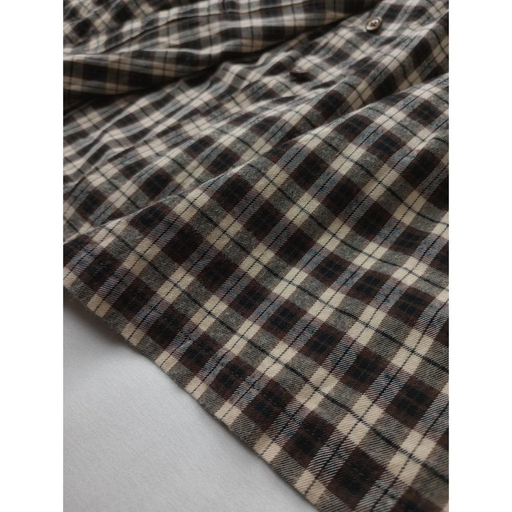 SUSURI ススリ チェック コットン シルク  ロング ワンピース  長袖 ドレス ブラウン 1  【中古】