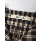 SUSURI ススリ チェック コットン シルク  ロング ワンピース  長袖 ドレス ブラウン 1  【中古】