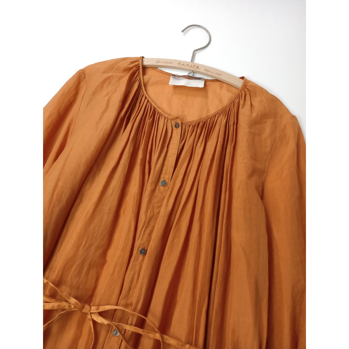 enrica エンリカ コットン シルク ギャザー ロングワンピース ドレス  オレンジ 【中古】