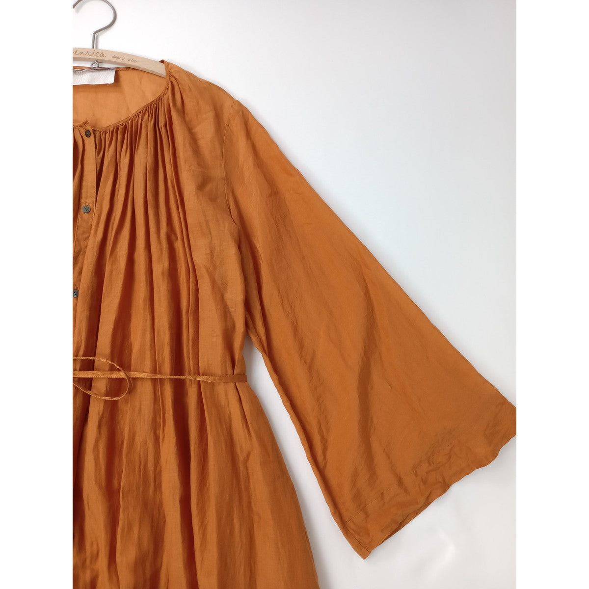 enrica エンリカ コットン シルク ギャザー ロングワンピース ドレス  オレンジ 【中古】