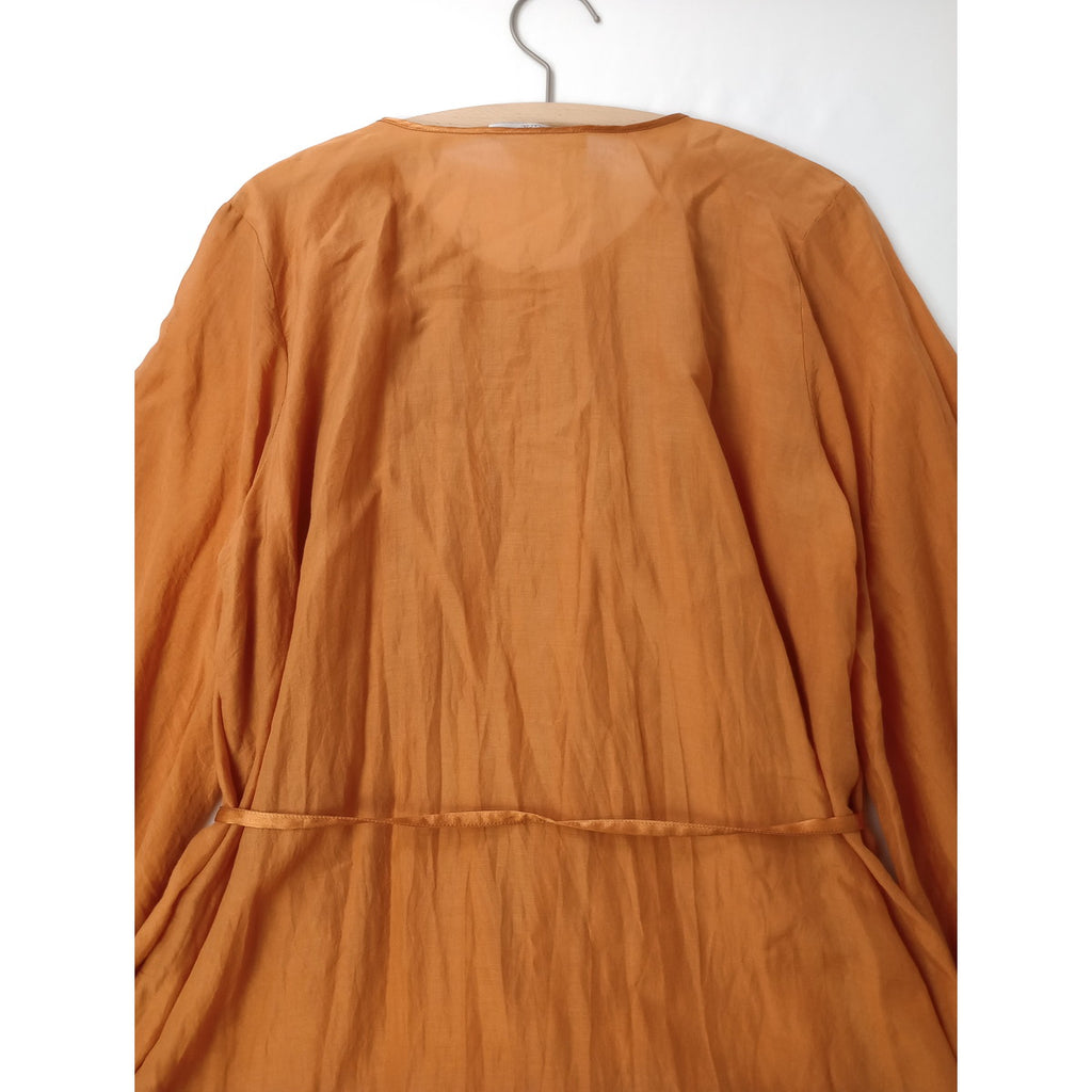 enrica エンリカ コットン シルク ギャザー ロングワンピース ドレス  オレンジ 【中古】