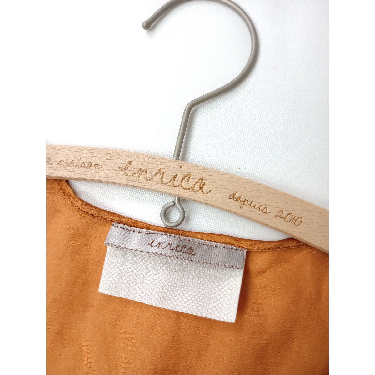 enrica エンリカ コットン シルク ギャザー ロングワンピース ドレス  オレンジ 【中古】