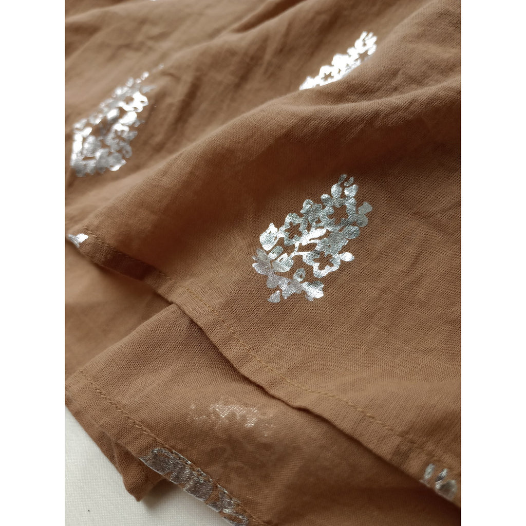 ne Quittez pas ヌキテパ Cotton Voile Foil Flower Print Gather Dress フラワー 箔プリント コットン 綿 100％ ギャザー ドレス ロング ワンピース ベージュ S  【中古】