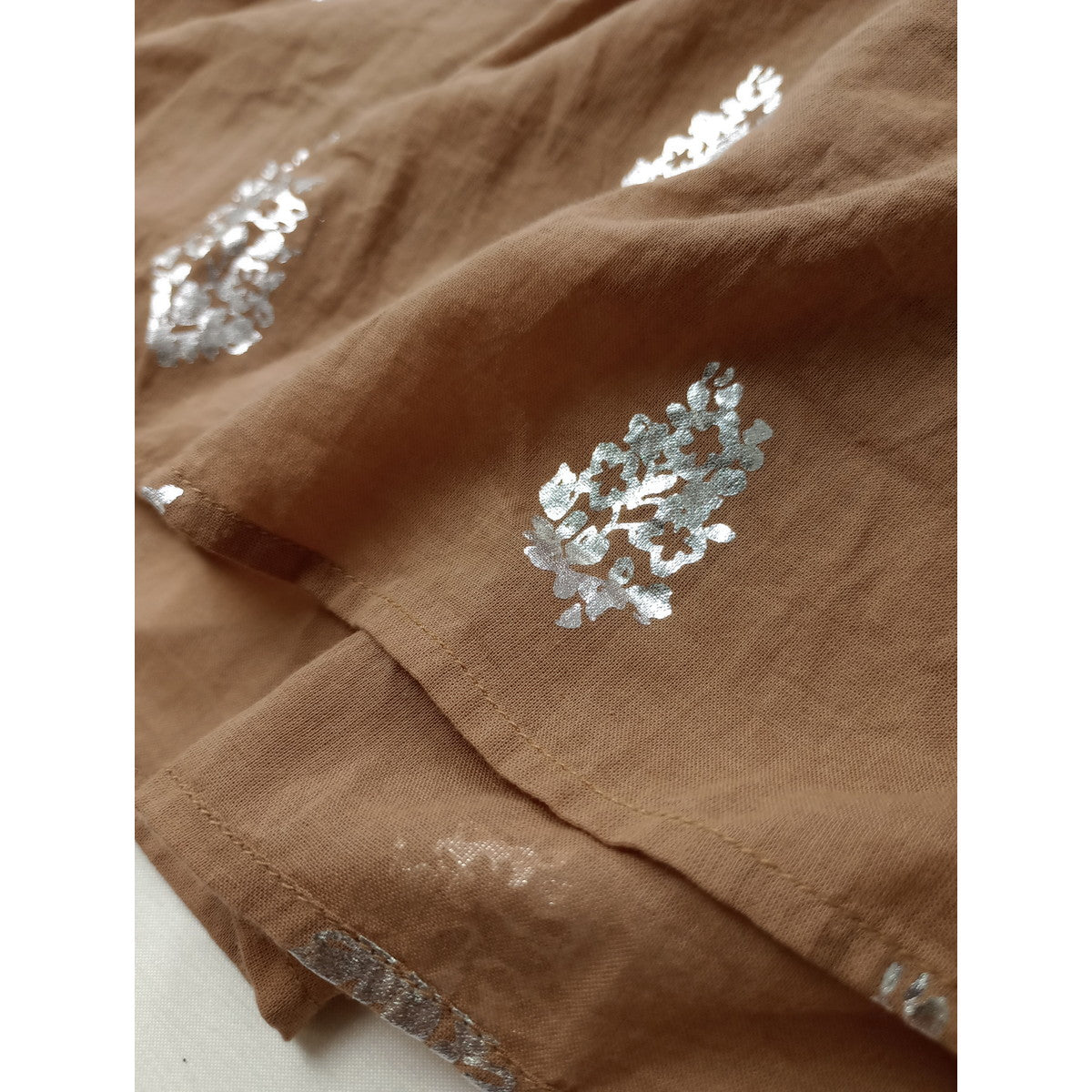 ne Quittez pas ヌキテパ Cotton Voile Foil Flower Print Gather Dress フラワー 箔プリント コットン 綿 100％ ギャザー ドレス ロング ワンピース ベージュ S  【中古】