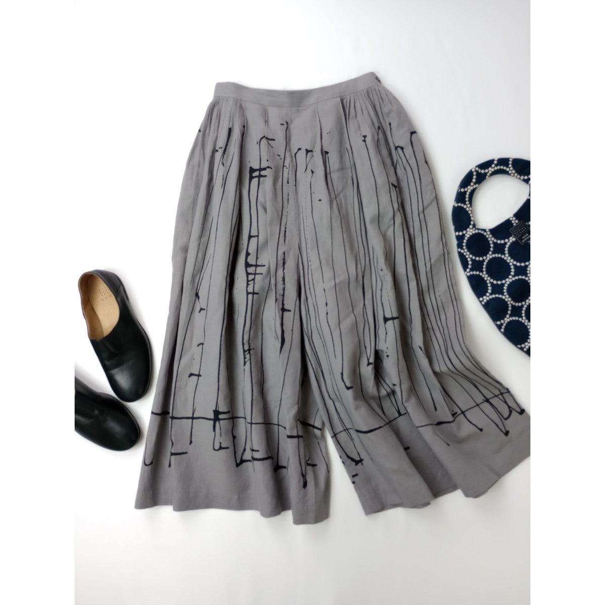 mina perhonen ミナペルホネン rain track レイントラック コットン リネン ワイドパンツ  グレー  36【中古】