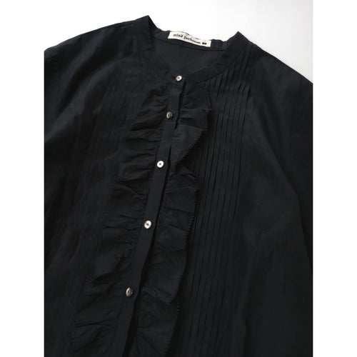 mina perhonen ミナペルホネン moon light シルク コットン ピンタック フリル ブラウス シャツ 黒 ブラック 36【中古】