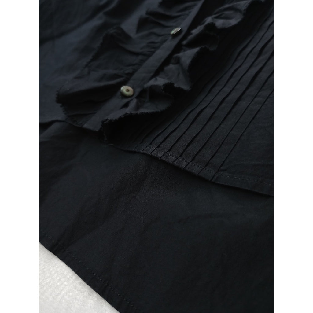 mina perhonen ミナペルホネン moon light シルク コットン ピンタック フリル ブラウス シャツ 黒 ブラック 36【中古】