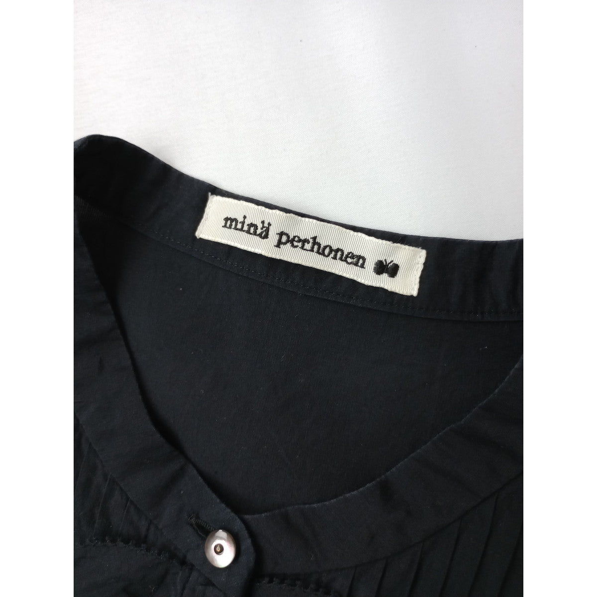 mina perhonen ミナペルホネン moon light シルク コットン ピンタック フリル ブラウス シャツ 黒 ブラック 36【中古】