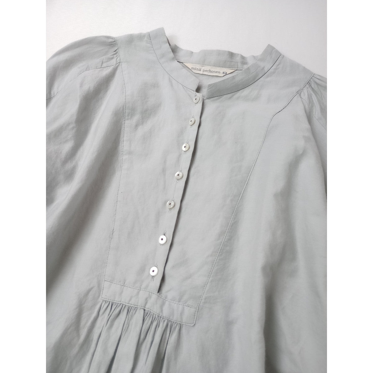 mina perhonen ミナペルホネン sokeri シルク コットン シャツ ブラウス ライトグレー 36  【中古】
