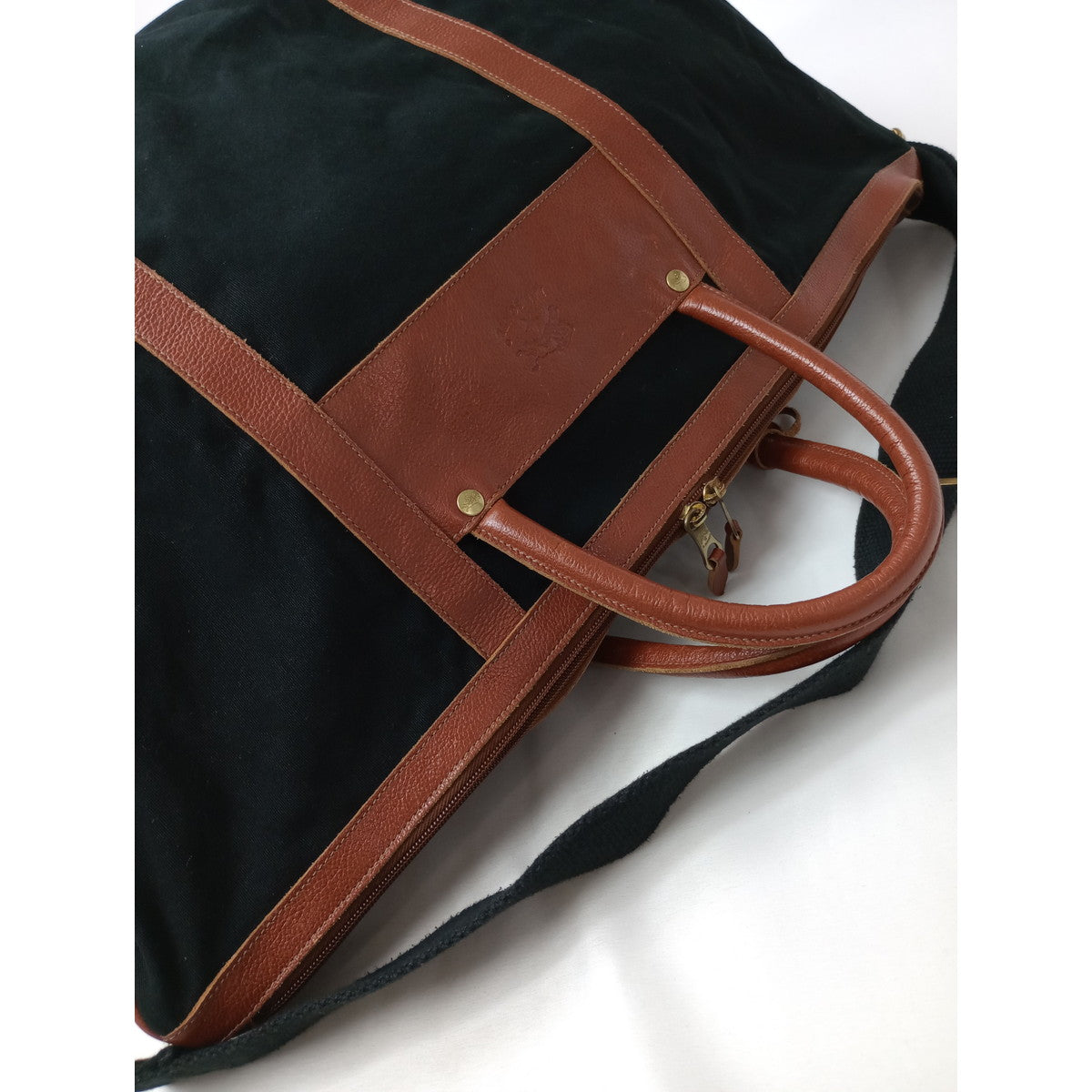 IL BISONTE イルビゾンテ ボストンバッグ ショルダー キャンバス 黒 ブラック 赤茶色  【中古】
