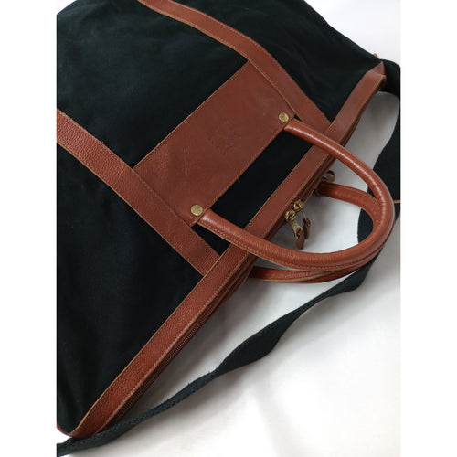 IL BISONTE イルビゾンテ ボストンバッグ ショルダー キャンバス 黒 ブラック 赤茶色  【中古】