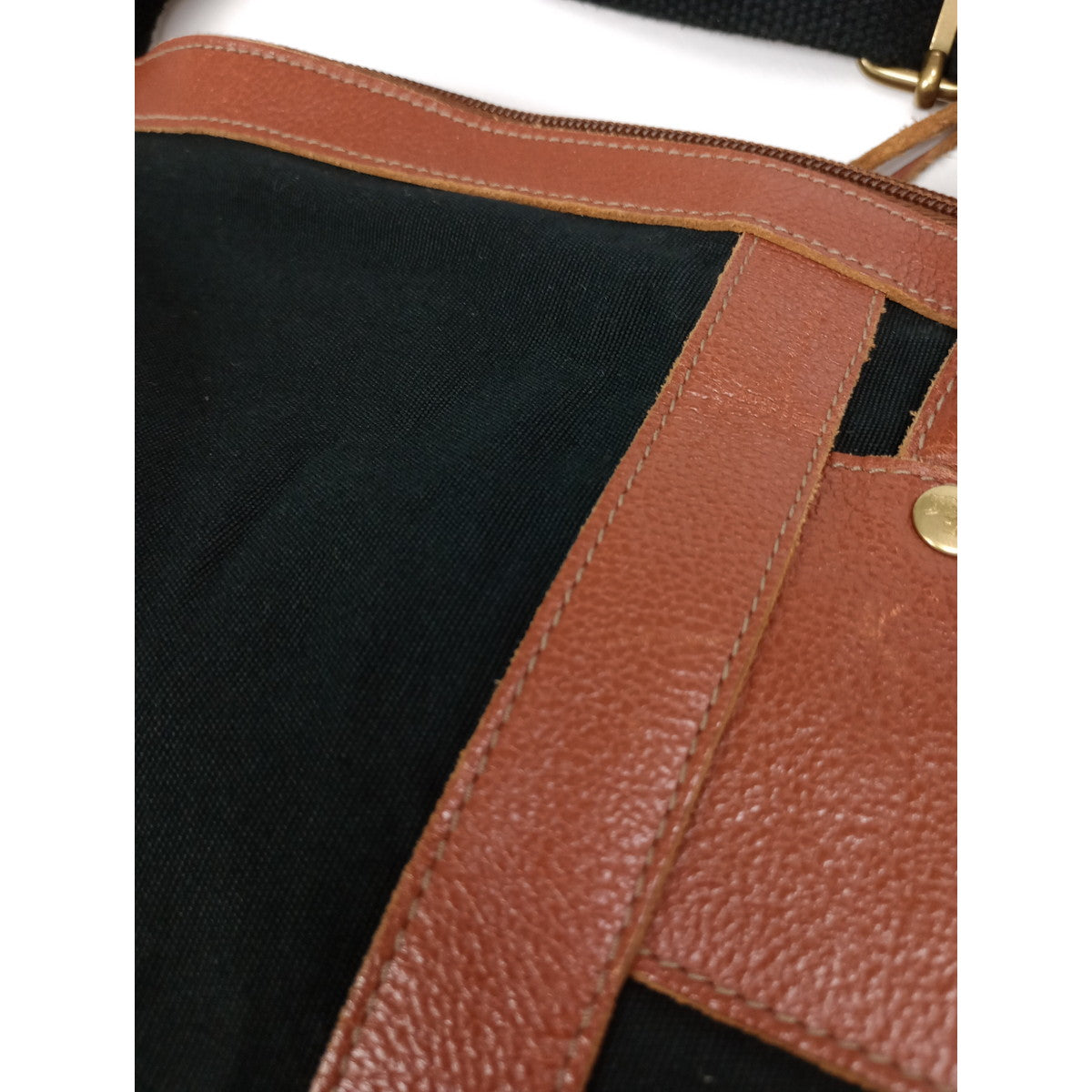 IL BISONTE イルビゾンテ ボストンバッグ ショルダー キャンバス 黒 ブラック 赤茶色  【中古】