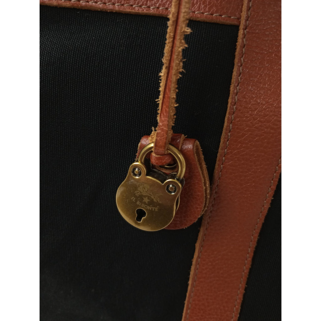 IL BISONTE イルビゾンテ ボストンバッグ ショルダー キャンバス 黒 ブラック 赤茶色  【中古】
