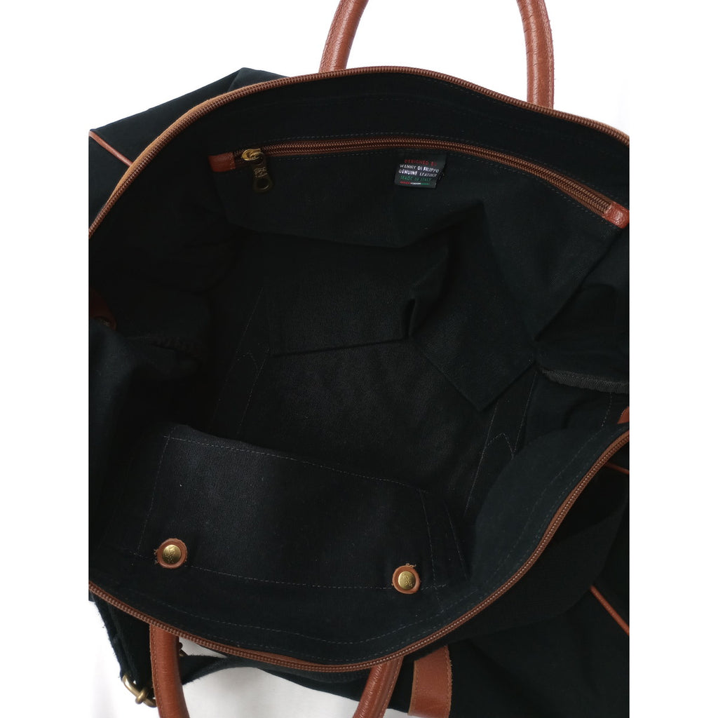IL BISONTE イルビゾンテ ボストンバッグ ショルダー キャンバス 黒 ブラック 赤茶色  【中古】