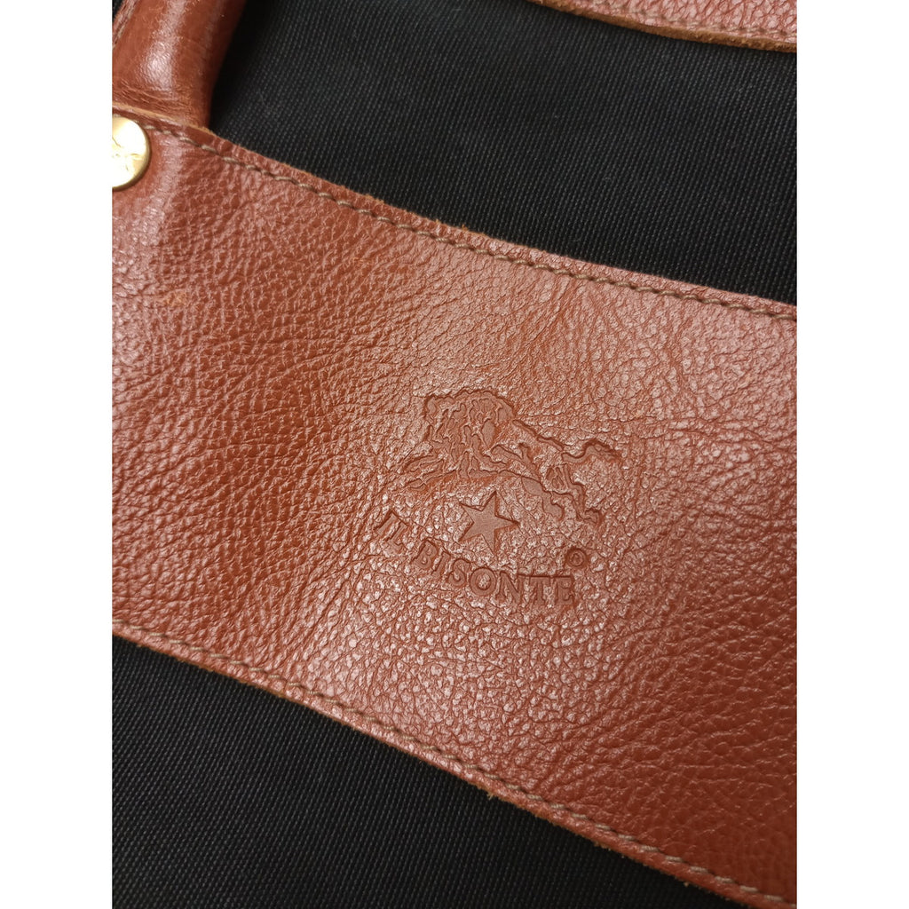 IL BISONTE イルビゾンテ ボストンバッグ ショルダー キャンバス 黒 ブラック 赤茶色  【中古】