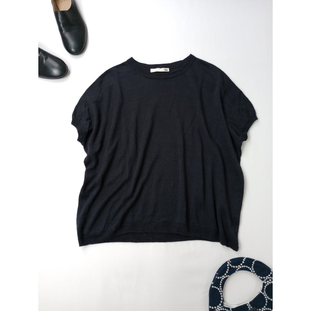 evam eva エヴァムエヴァ リネン 麻 100％ プルオーバー サマーニット 黒 ブラック  【中古】