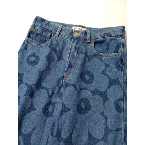 marimekko マリメッコ Maridenim Loose Unikko ジーンズ ウニッコ デニムパンツ ビンテージ加工 ブルー 【中古】
