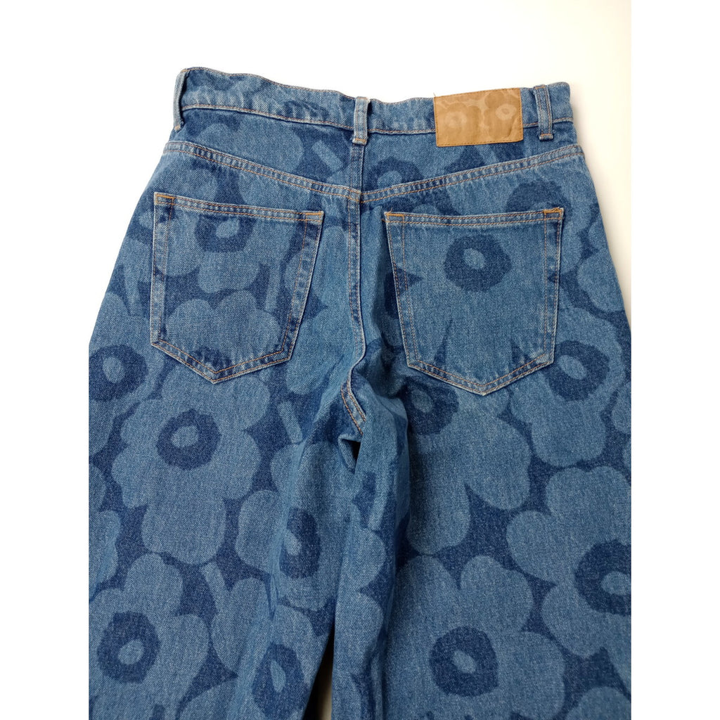 marimekko マリメッコ Maridenim Loose Unikko ジーンズ ウニッコ デニムパンツ ビンテージ加工 ブルー 【中古】