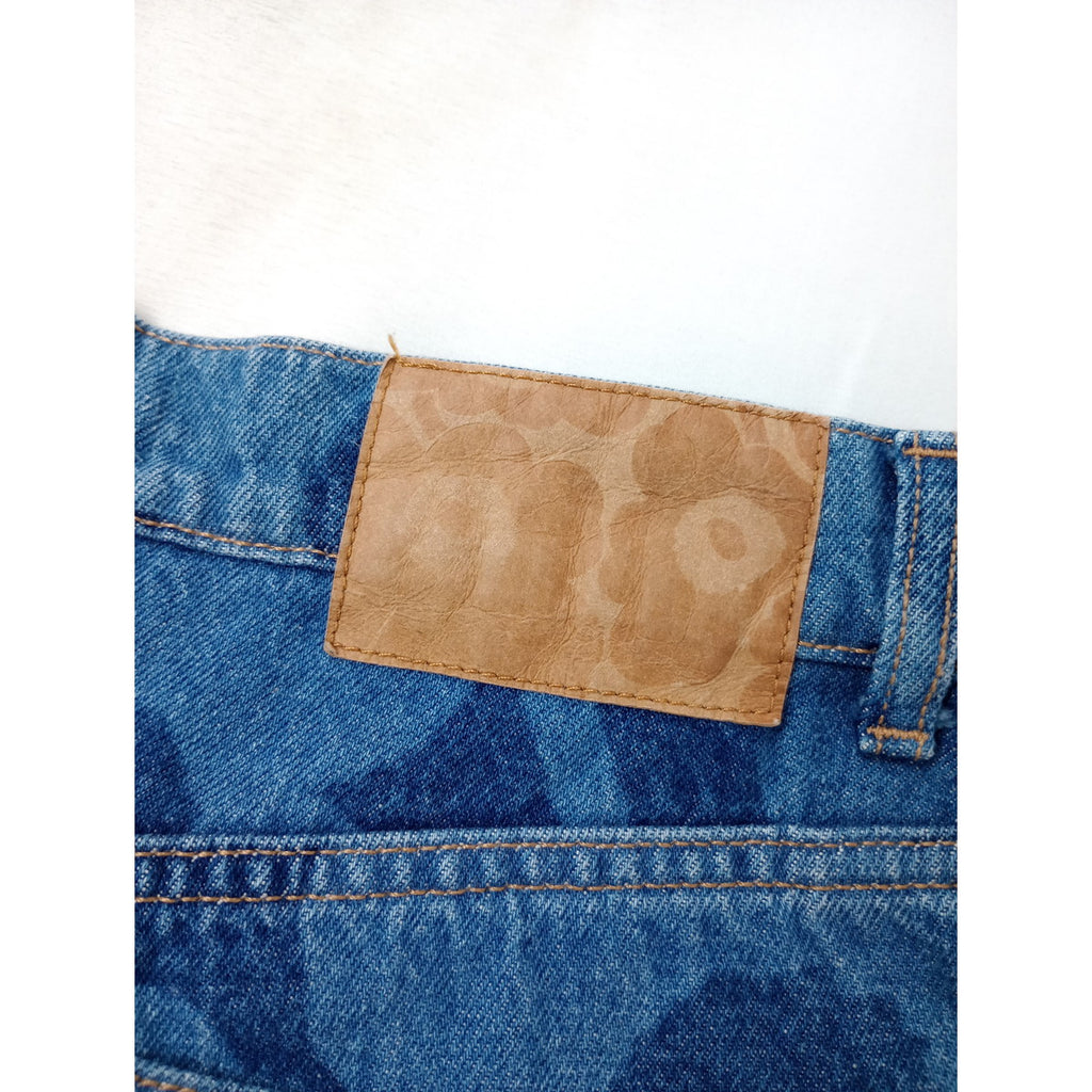 marimekko マリメッコ Maridenim Loose Unikko ジーンズ ウニッコ デニムパンツ ビンテージ加工 ブルー 【中古】