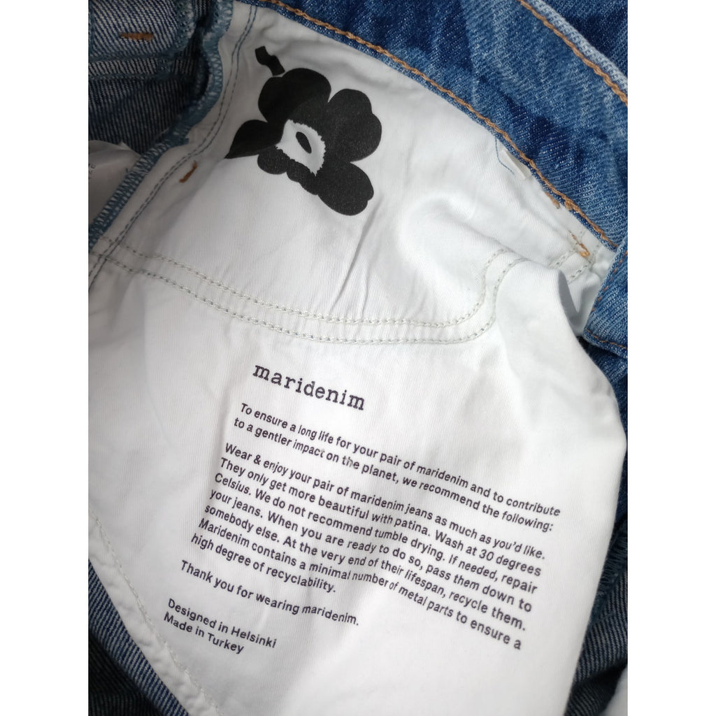 marimekko マリメッコ Maridenim Loose Unikko ジーンズ ウニッコ デニムパンツ ビンテージ加工 ブルー 【中古】
