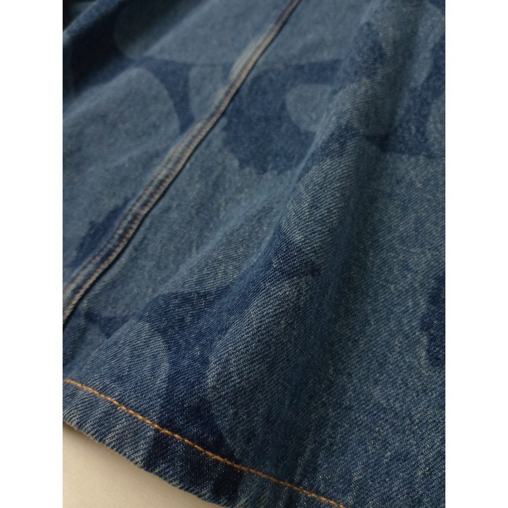 marimekko マリメッコ Maridenim Suoritus Unikko ウニッコ 花柄 デニム ロング スカート ビンテージ加工 ブルー 【中古】