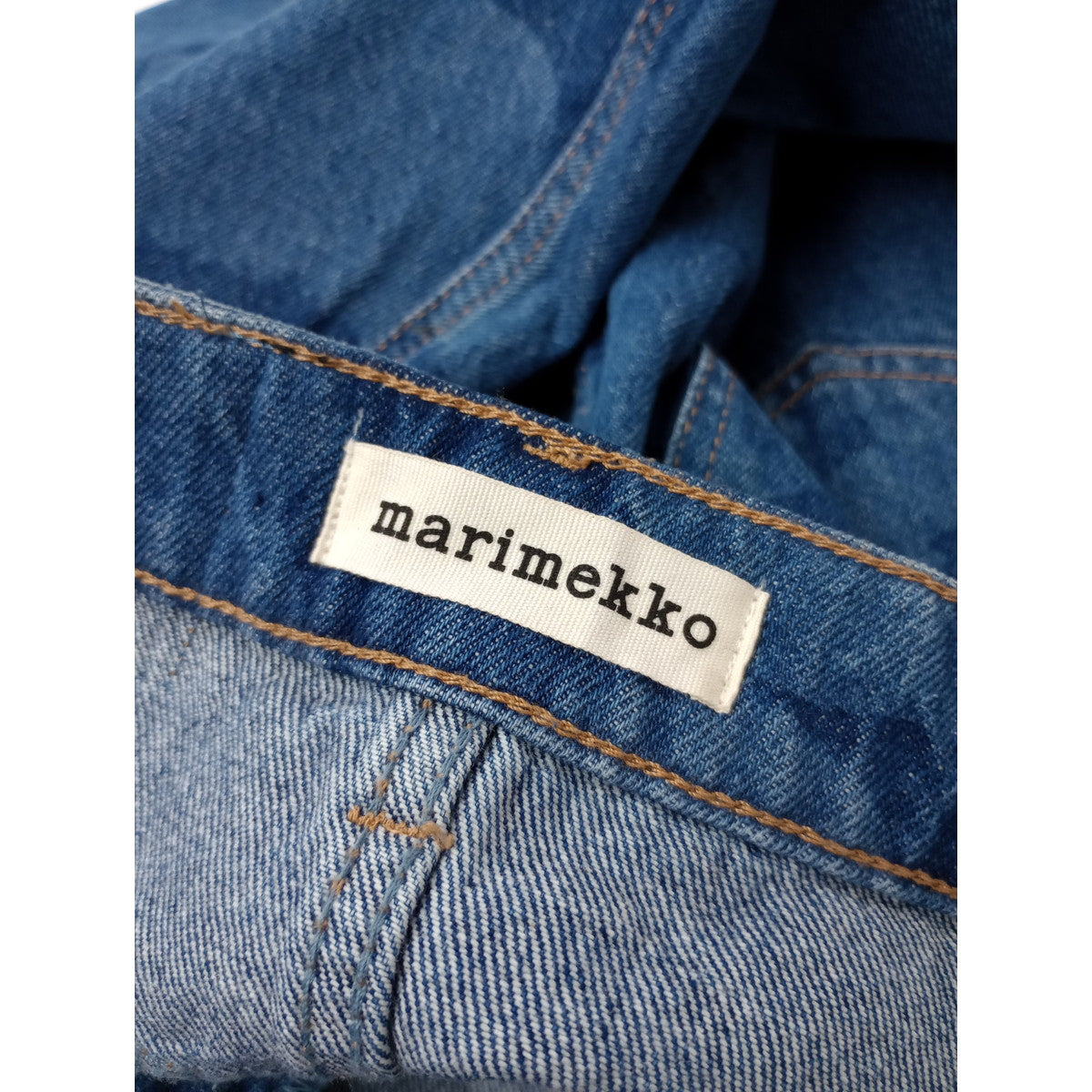 marimekko マリメッコ Maridenim Suoritus Unikko ウニッコ 花柄 デニム ロング スカート ビンテージ加工 ブルー 【中古】