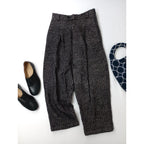 atelier naruse アトリエナルセshetland wool linen tuck wide pants ヘロンボーン 柄 シェットランドウール リネン パンツ  黒 ブラック(8M＋2163【中古】