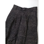 atelier naruse アトリエナルセshetland wool linen tuck wide pants ヘロンボーン 柄 シェットランドウール リネン パンツ  黒 ブラック(8M＋2163【中古】