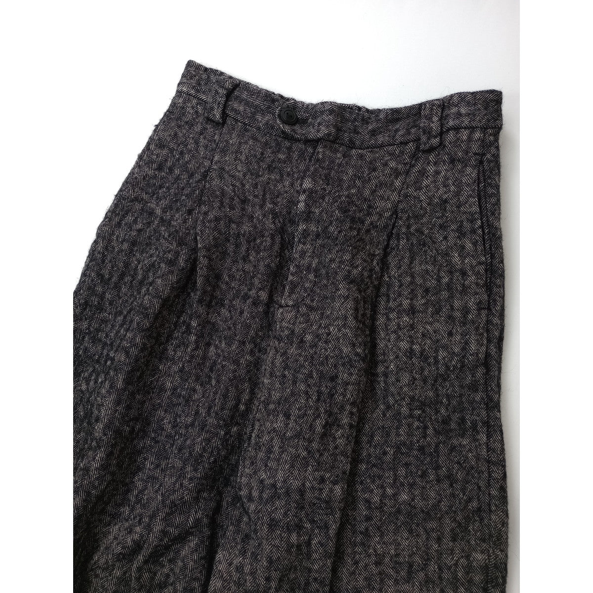 atelier naruse アトリエナルセshetland wool linen tuck wide pants ヘロンボーン 柄 シェットランドウール リネン パンツ  黒 ブラック(8M＋2163【中古】
