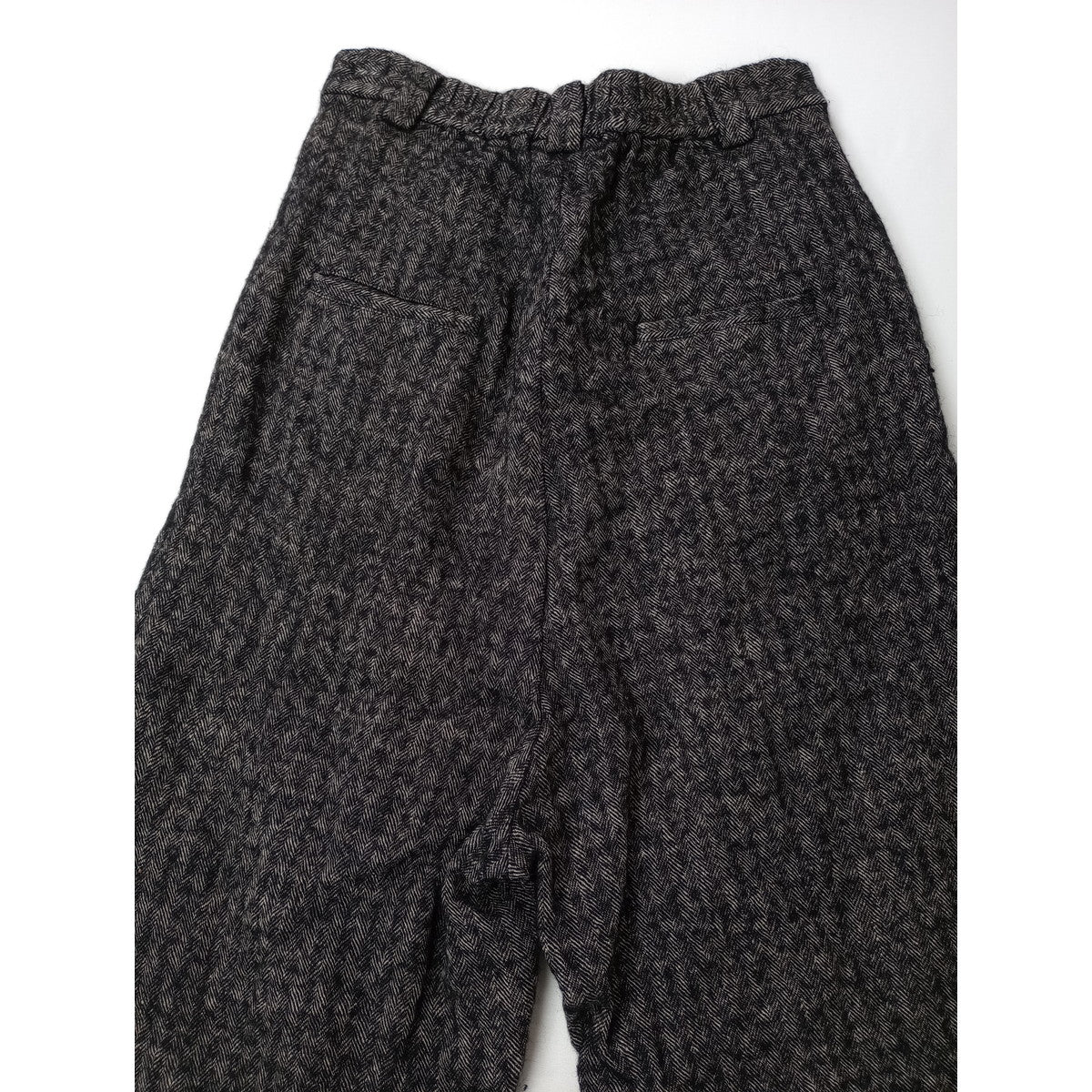 atelier naruse アトリエナルセshetland wool linen tuck wide pants ヘロンボーン 柄 シェットランドウール リネン パンツ  黒 ブラック(8M＋2163【中古】