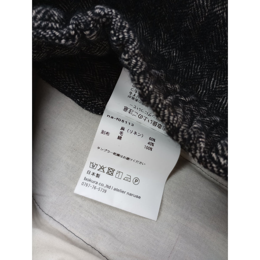 atelier naruse アトリエナルセshetland wool linen tuck wide pants ヘロンボーン 柄 シェットランドウール リネン パンツ  黒 ブラック(8M＋2163【中古】