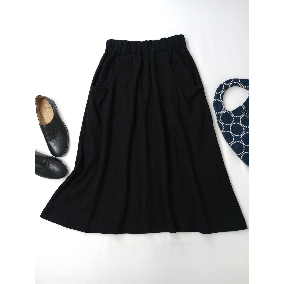 25AW  atelier naruse アトリエナルセ wool punch gather skirt ウールポンチギャザースカート ロング 黒 ブラック (8M＋2166)【中古】