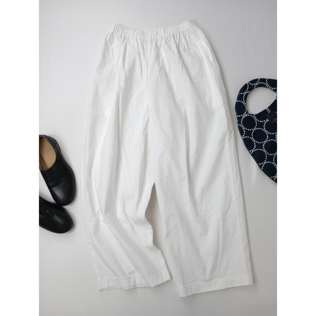 homspun ホームスパン コットン 綿 100％ バルキー シーチング ギャザー パンツ 白 ホワイト F【中古】
