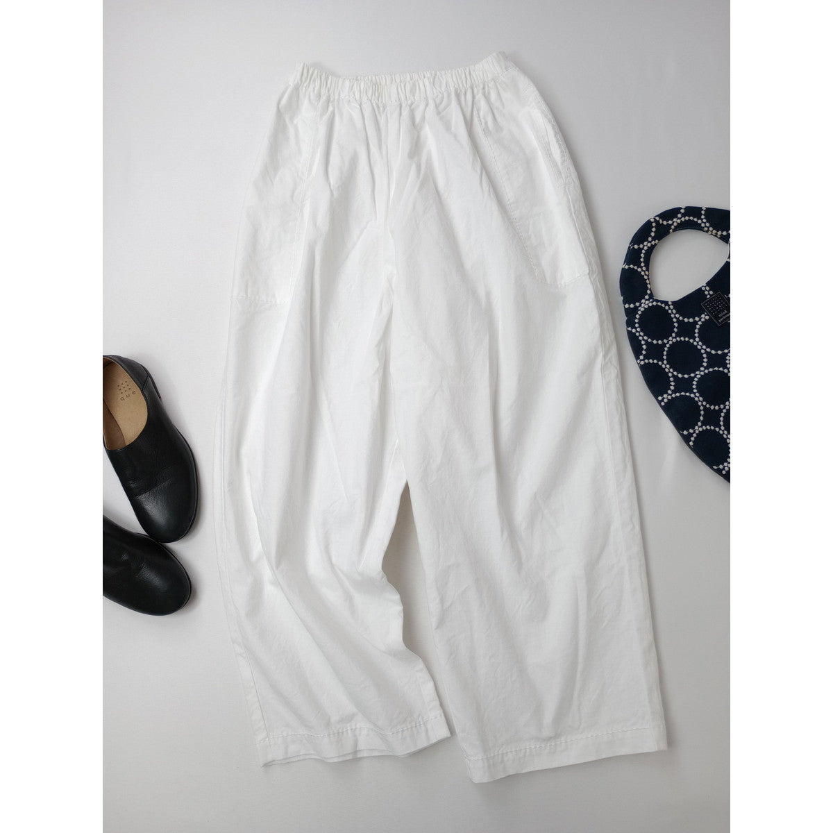 homspun ホームスパン コットン 綿 100％ バルキー シーチング ギャザー パンツ 白 ホワイト F【中古】