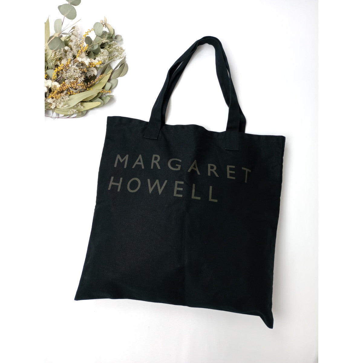 MARGARET HOWELL マーガレットハウエル COTTON LOGO BAG ロゴ トート バッグ 黒 ブラック 【中古】