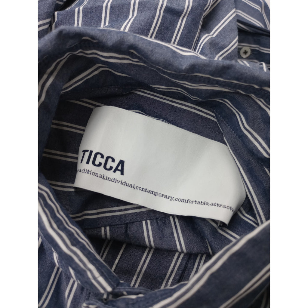 TICCA ティッカ ストライプ  長袖 シャツ ワンピース  ロング くすみ ネイビー  【中古】