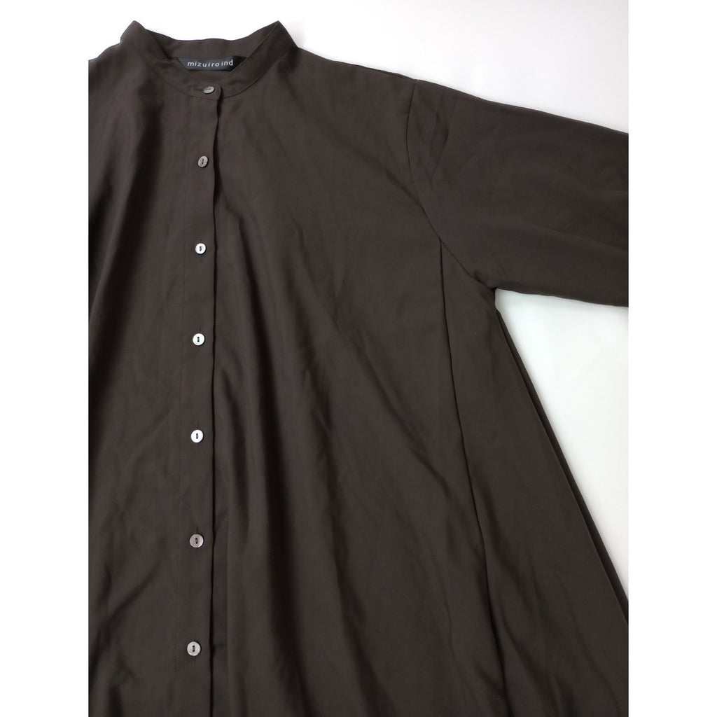mizuiro ind ミズイロインド バンドカラー 長袖 シャツ ロング ワンピース ダークブラウン 【中古】